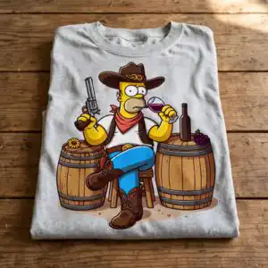 homer cartoon cowboy era png design printed on a plain product mockup