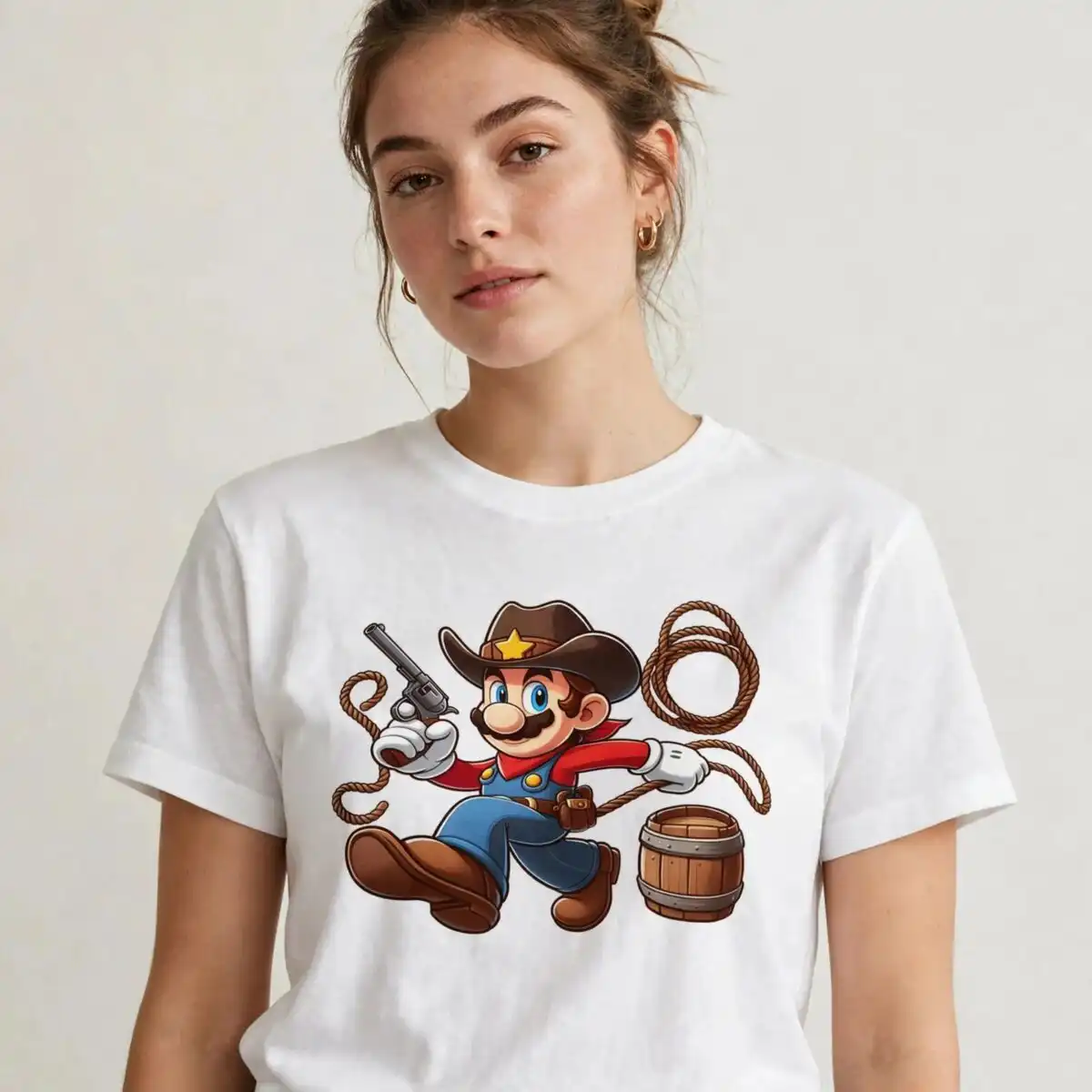 super mario clipart png design printed on a plain product mockup