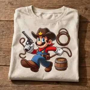 super mario clipart png design printed on a plain product mockup