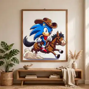 sonic cartoon png design printed on a plain product mockup