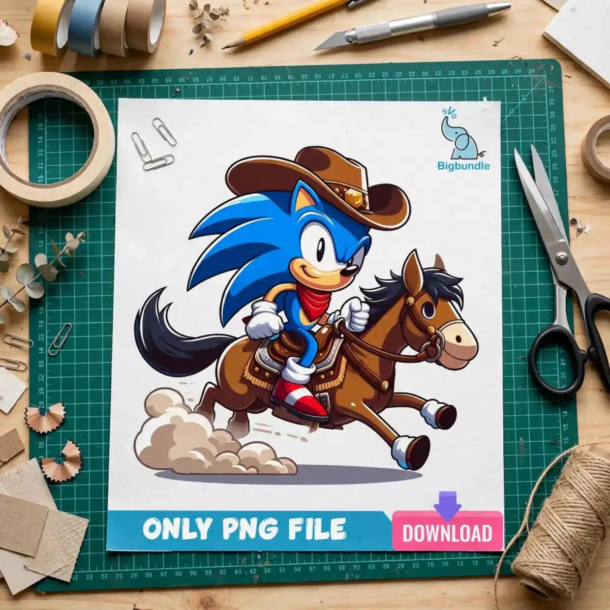 sonic cartoon png design printed on a plain product mockup