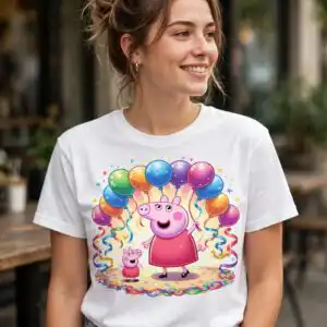 peppa pig png images birthday party art with two cartoon pigs and balloons peppa pig png images design printed on a plain product mockup