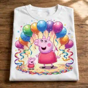 peppa pig png images birthday party art with two cartoon pigs and balloons peppa pig png images design printed on a plain product mockup
