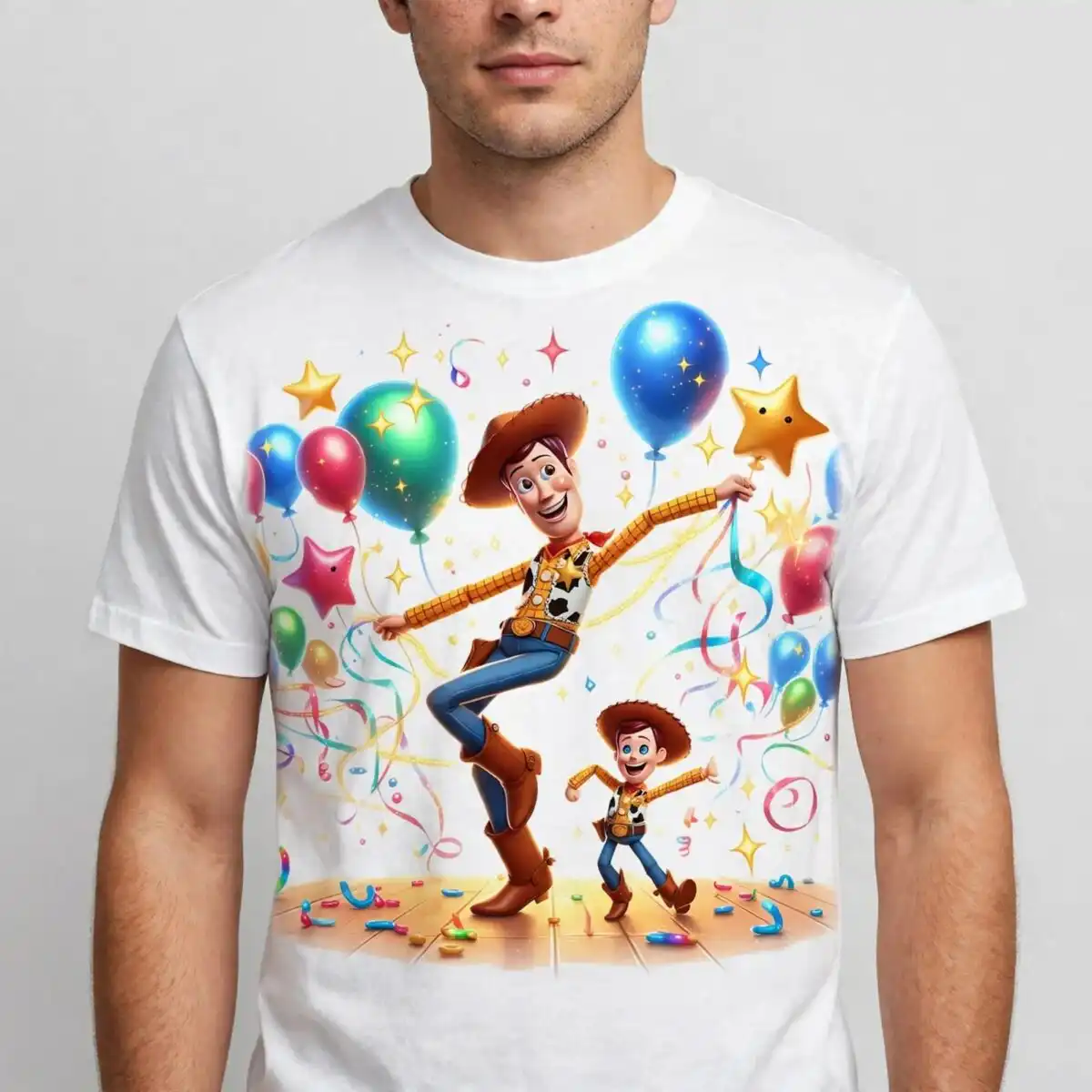 woody and son cartoon dad birthday party with two cowboy figures woody son cartoon dad png design printed on a plain product mockup