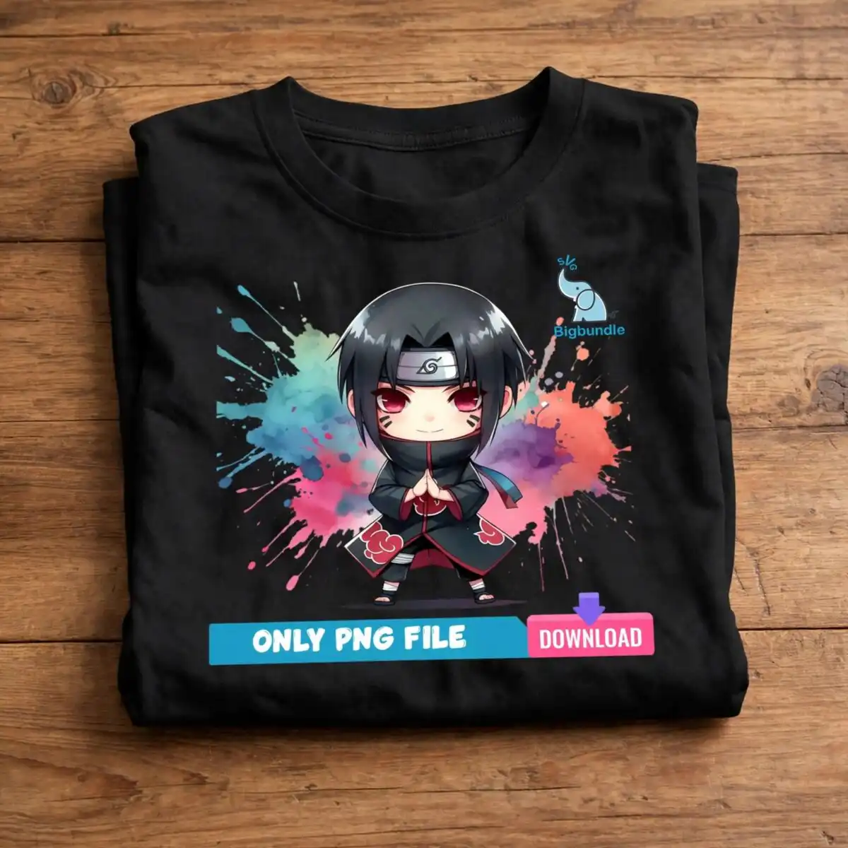 cute chibi itachi anime characters art for sublimation printing chibi itachi anime characters png sublimation design printed on a plain product mockup