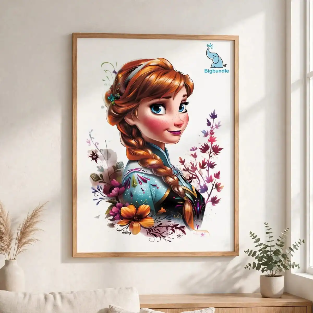 anna floral princess portrait disney clipart png for kids sublimation disney png clipart design printed on a plain product mockup