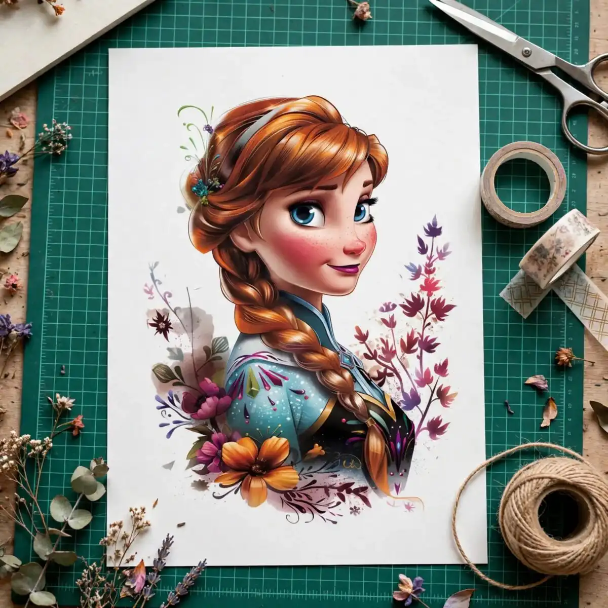 anna floral princess portrait disney clipart png for kids sublimation disney png clipart design printed on a plain product mockup