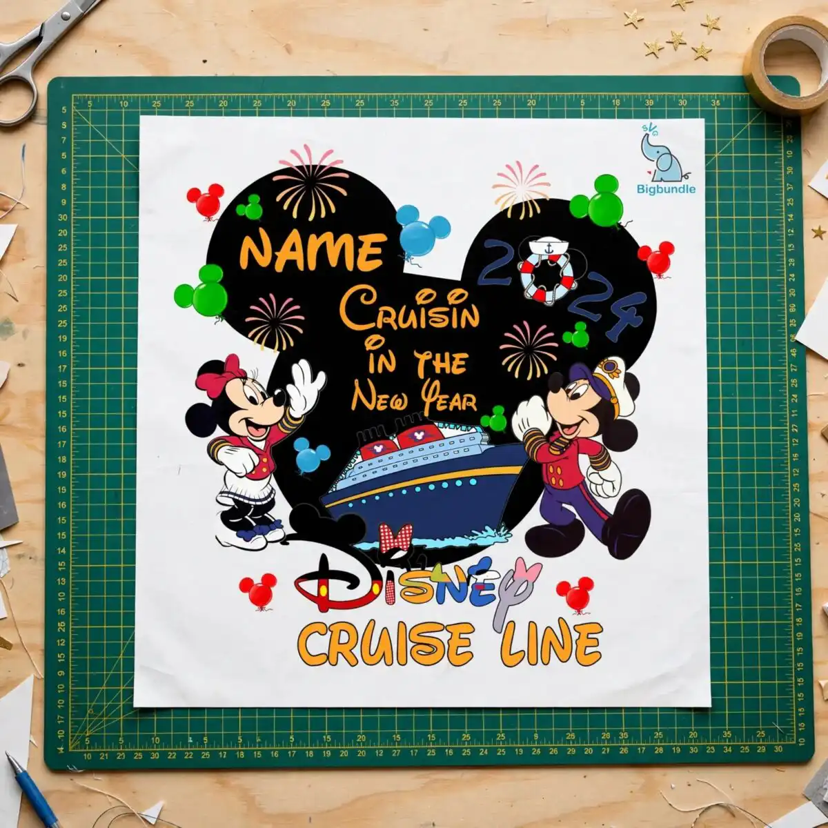 disney cruise line new year 2024 logo with black mouse ear silhouette for custom shirts disney cruise line png logo design printed on a plain product mockup