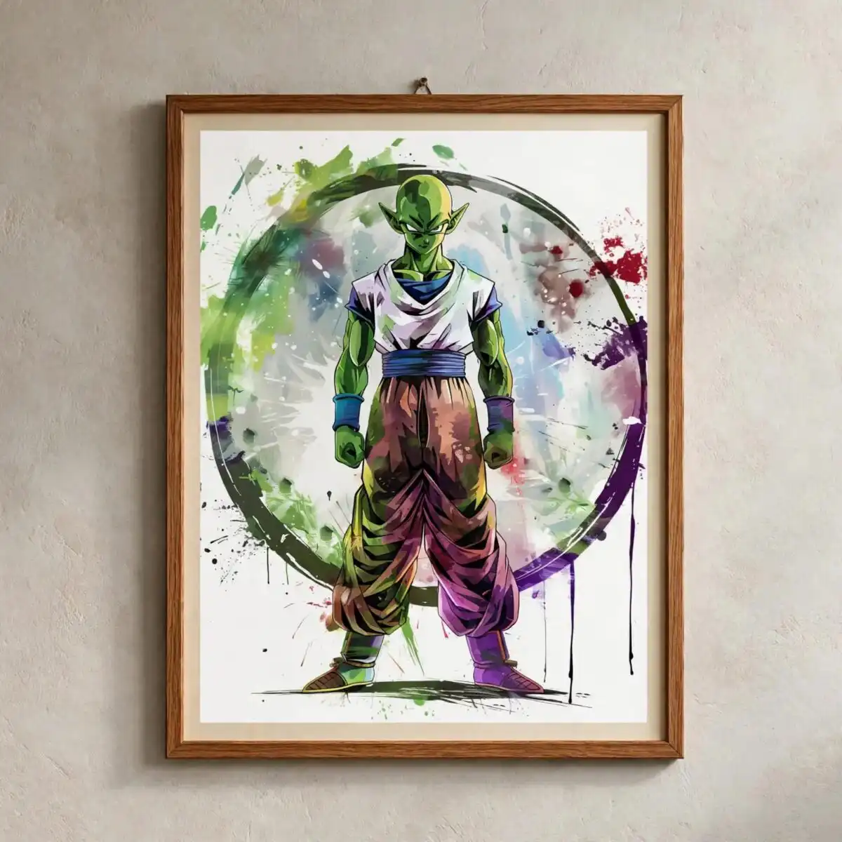 dragon ball z png images: piccolo splash art design for shirts, mugs and stickers dragon ball z png images design printed on a plain product mockup