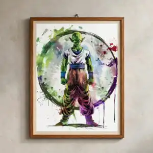 dragon ball z png images: piccolo splash art design for shirts, mugs and stickers dragon ball z png images design printed on a plain product mockup
