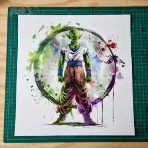 dragon ball z png images: piccolo splash art design for shirts, mugs and stickers dragon ball z png images design printed on a plain product mockup