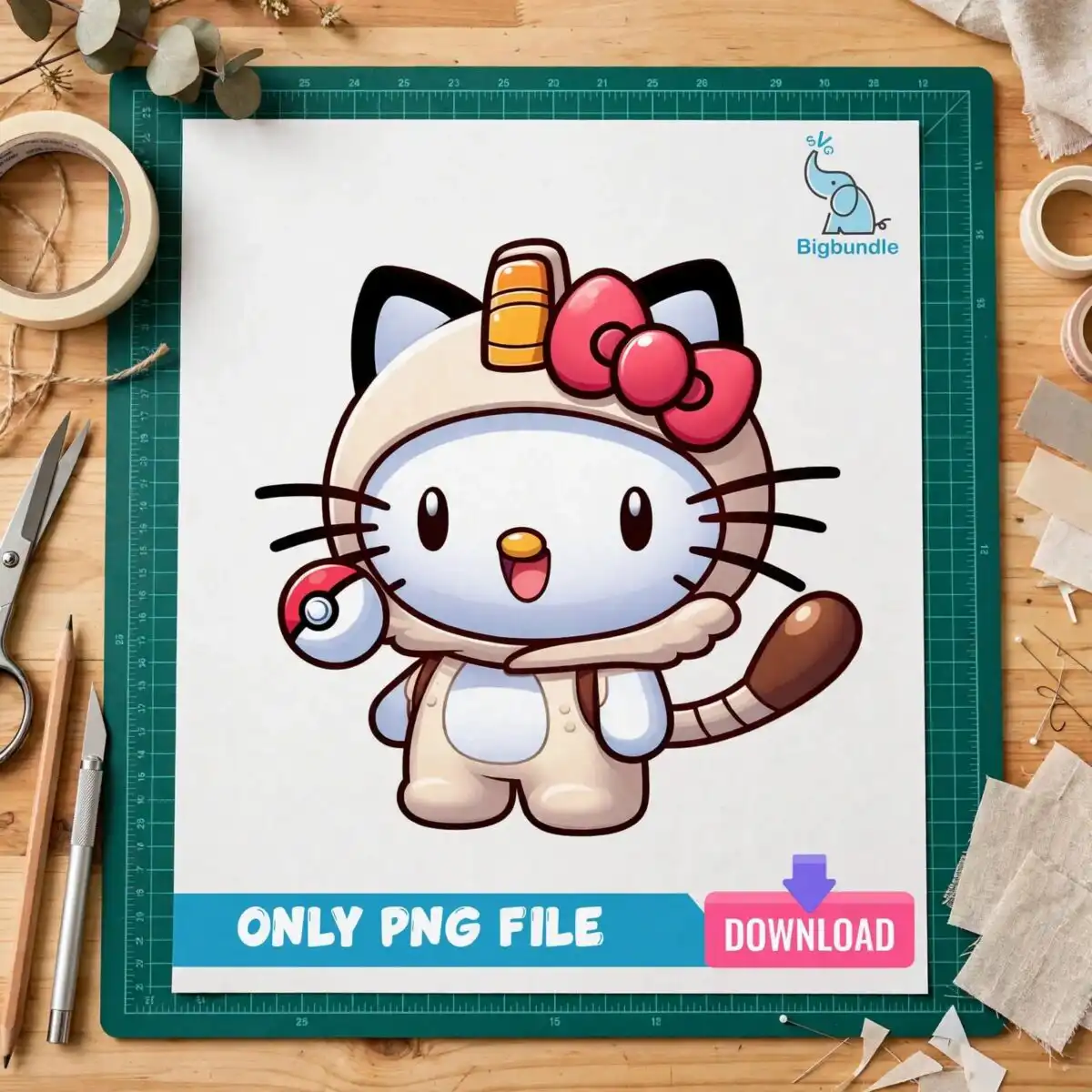 meowth pokemon hello kitty costume cat png for kids shirts and stickers meowth pokemon png design printed on a plain product mockup