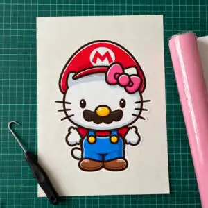 hello kitty red png super mario birthday shirt design, dressed as mario hello kitty red png design printed on a plain product mockup