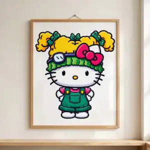 cute angelica pickles rugrats hello shirt art with winter cat character angelica pickles rugrats hello shirt png design printed on a plain product mockup