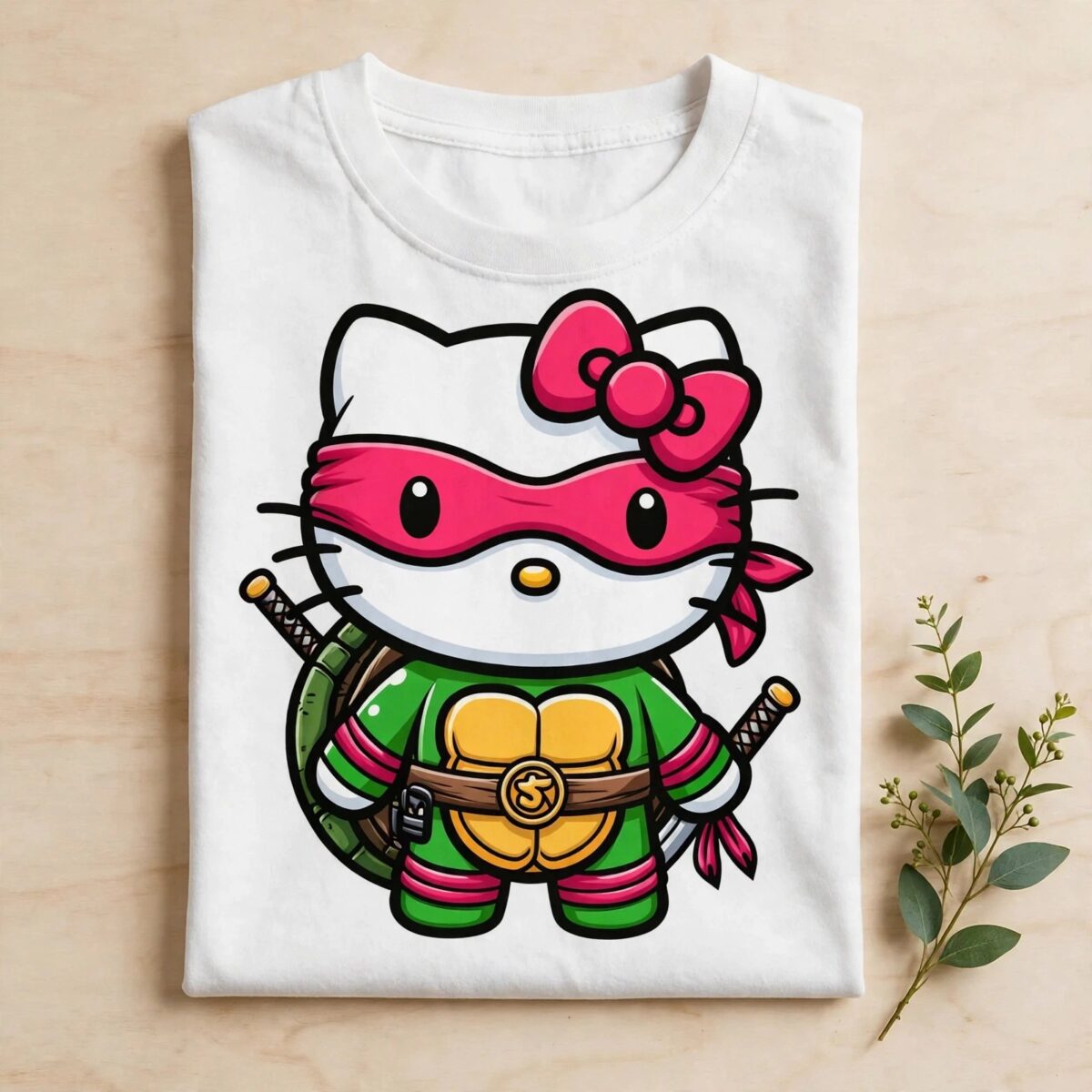 hello kitty red ninja turtle cat png for sublimation, shirts and tumblers hello kitty png red design printed on a plain product mockup