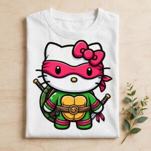 hello kitty red ninja turtle cat png for sublimation, shirts and tumblers hello kitty png red design printed on a plain product mockup