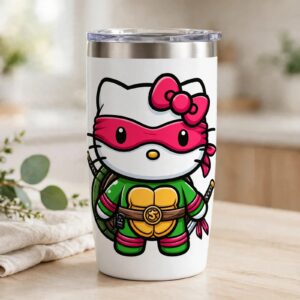 hello kitty red ninja turtle cat png for sublimation, shirts and tumblers hello kitty png red design printed on a plain product mockup