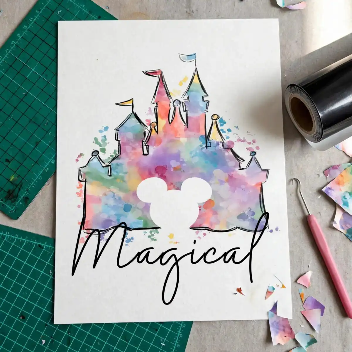 magical disneyland mickey mouse png castle design for family trip shirts, totes and mugs magical disneyland mickey mouse png design printed on a plain product mockup