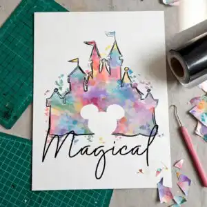 magical disneyland mickey mouse png castle design for family trip shirts, totes and mugs magical disneyland mickey mouse png design printed on a plain product mockup