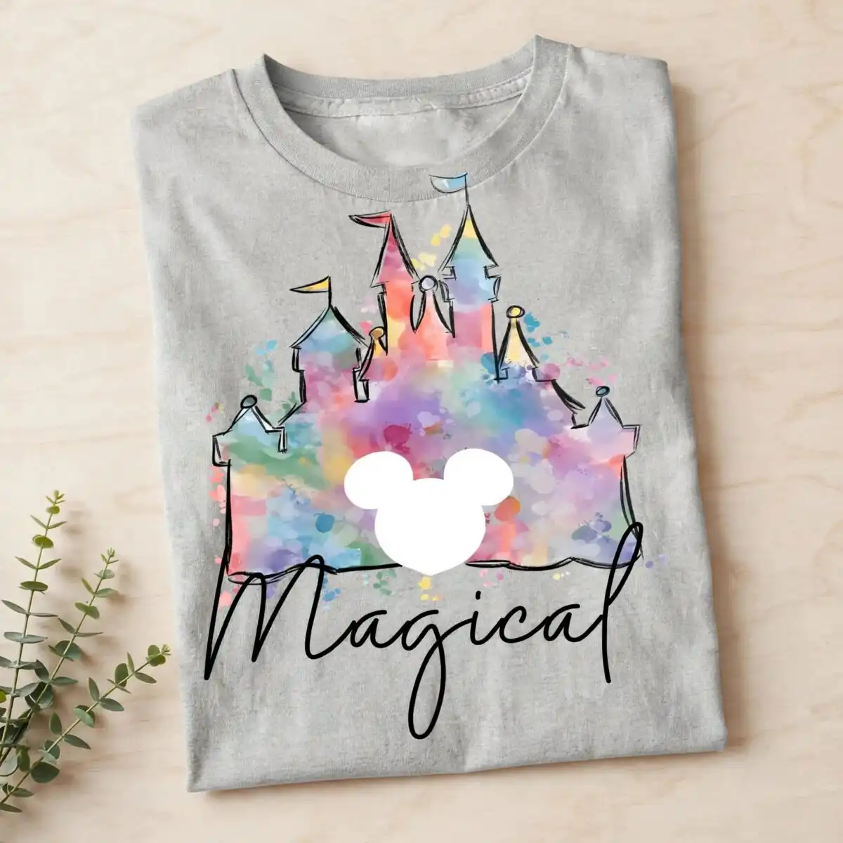 magical disneyland mickey mouse png castle design for family trip shirts, totes and mugs magical disneyland mickey mouse png design printed on a plain product mockup
