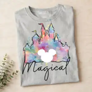 magical disneyland mickey mouse png castle design for family trip shirts, totes and mugs magical disneyland mickey mouse png design printed on a plain product mockup