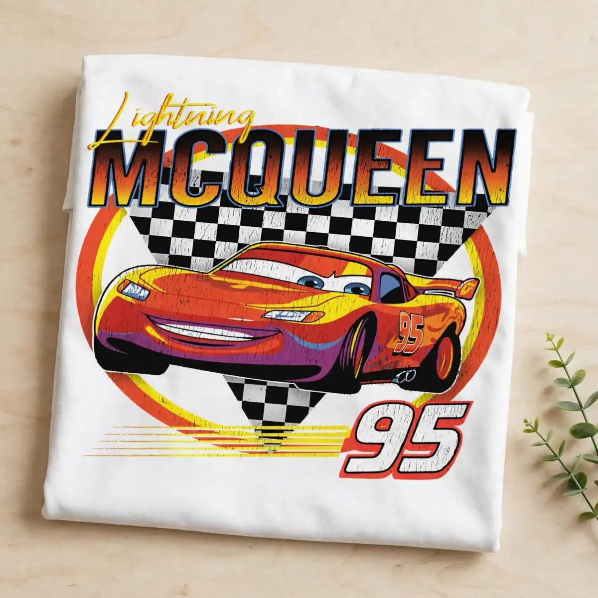 lightning mcqueen png images design printed on a plain product mockup