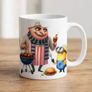 gru and minions having a summer meal barbecue shirt design gru minions having meal shirt png design printed on a plain product mockup