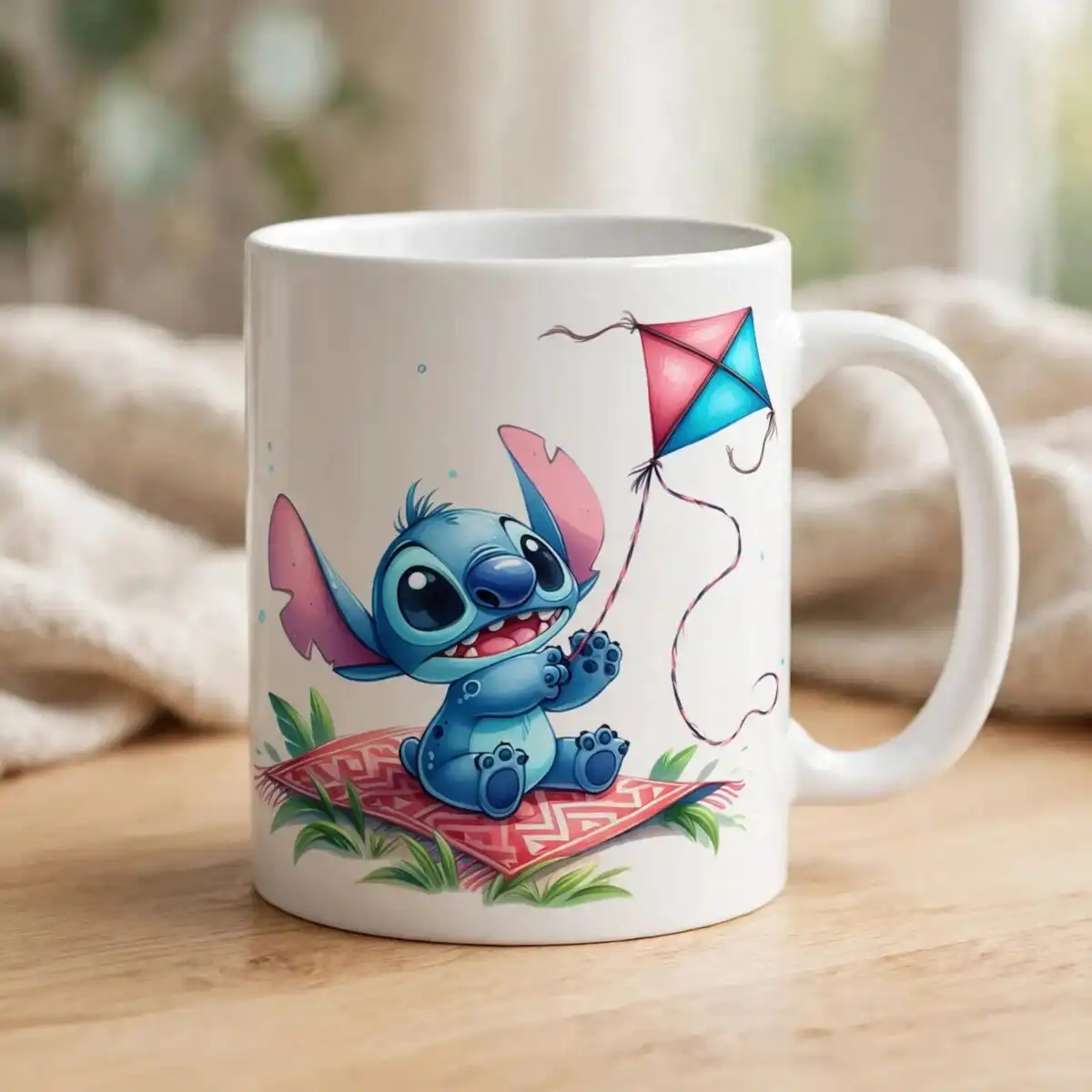 stitch kites summer picnic shirt design with cute small blue alien lilo stitch style stitch kites lilo stitch shirt png design printed on a plain product mockup