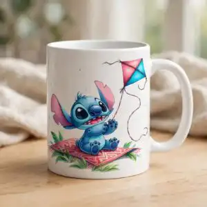 stitch kites summer picnic shirt design with cute small blue alien lilo stitch style stitch kites lilo stitch shirt png design printed on a plain product mockup