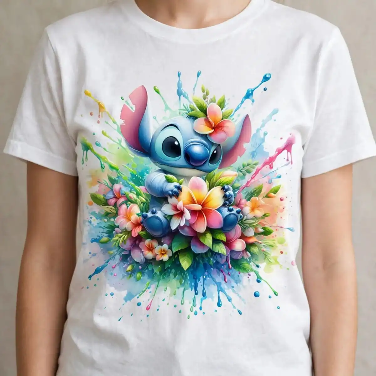 cute stitch splashart flower birthday png sublimation - blue alien design stitch splashart flower png sublimation design printed on a plain product mockup