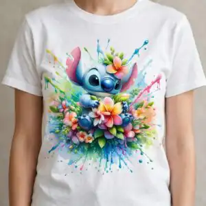 cute stitch splashart flower birthday png sublimation - blue alien design stitch splashart flower png sublimation design printed on a plain product mockup