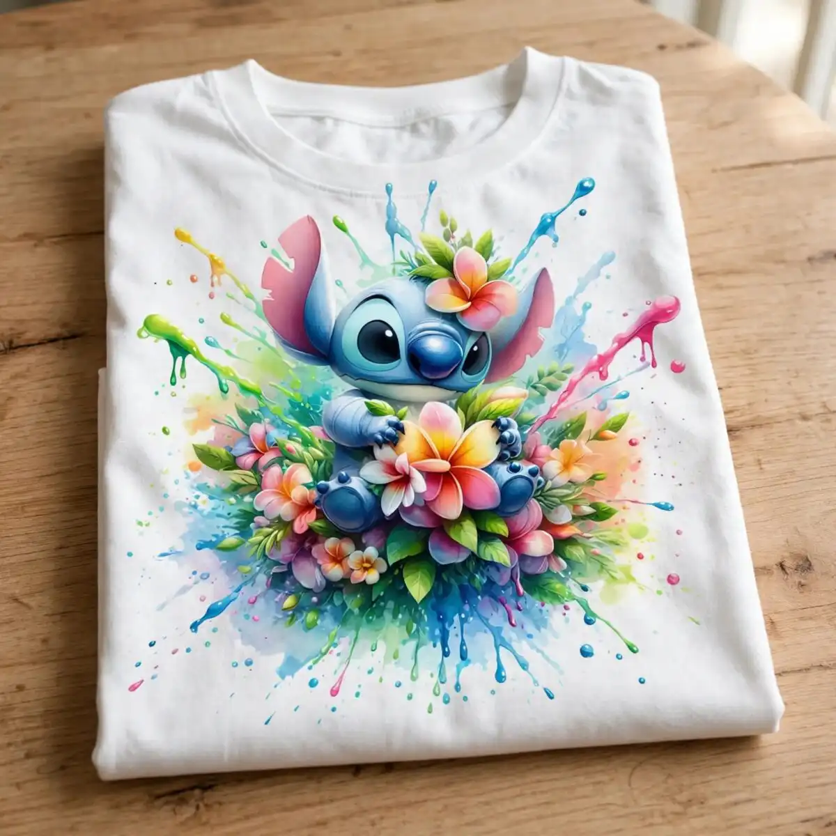 cute stitch splashart flower birthday png sublimation - blue alien design stitch splashart flower png sublimation design printed on a plain product mockup