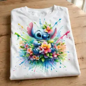 cute stitch splashart flower birthday png sublimation - blue alien design stitch splashart flower png sublimation design printed on a plain product mockup